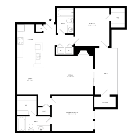 Floor plan for 2 beds, 2 baths, 948 sqft